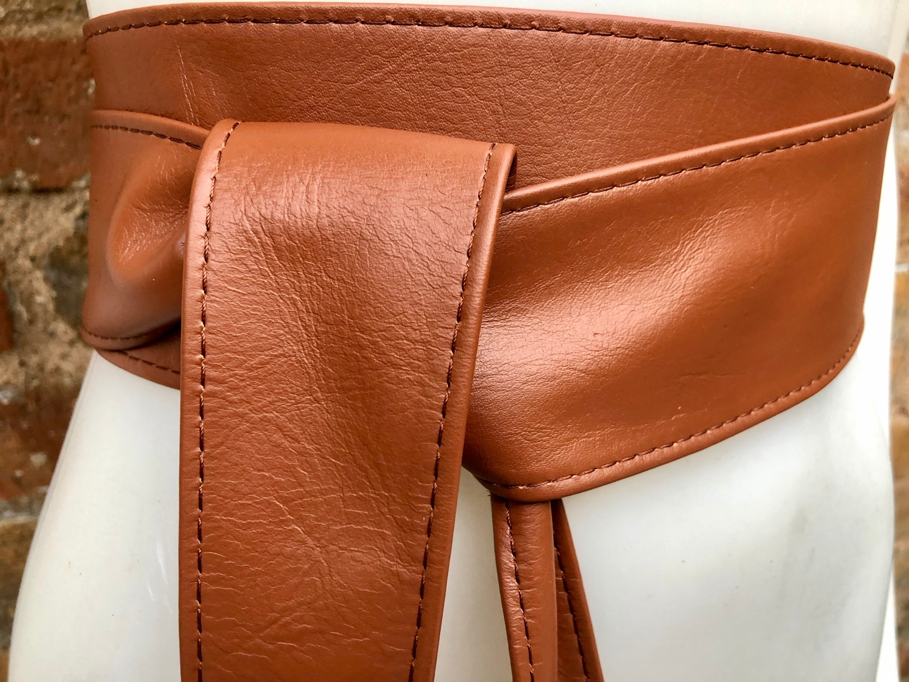 The Faux-Leather Obi Wrap Belt in Camel Beige Size OS CAMEL BROWN Obi Belt. Wrap Belt in Soft Genuine Leather  main image 3
