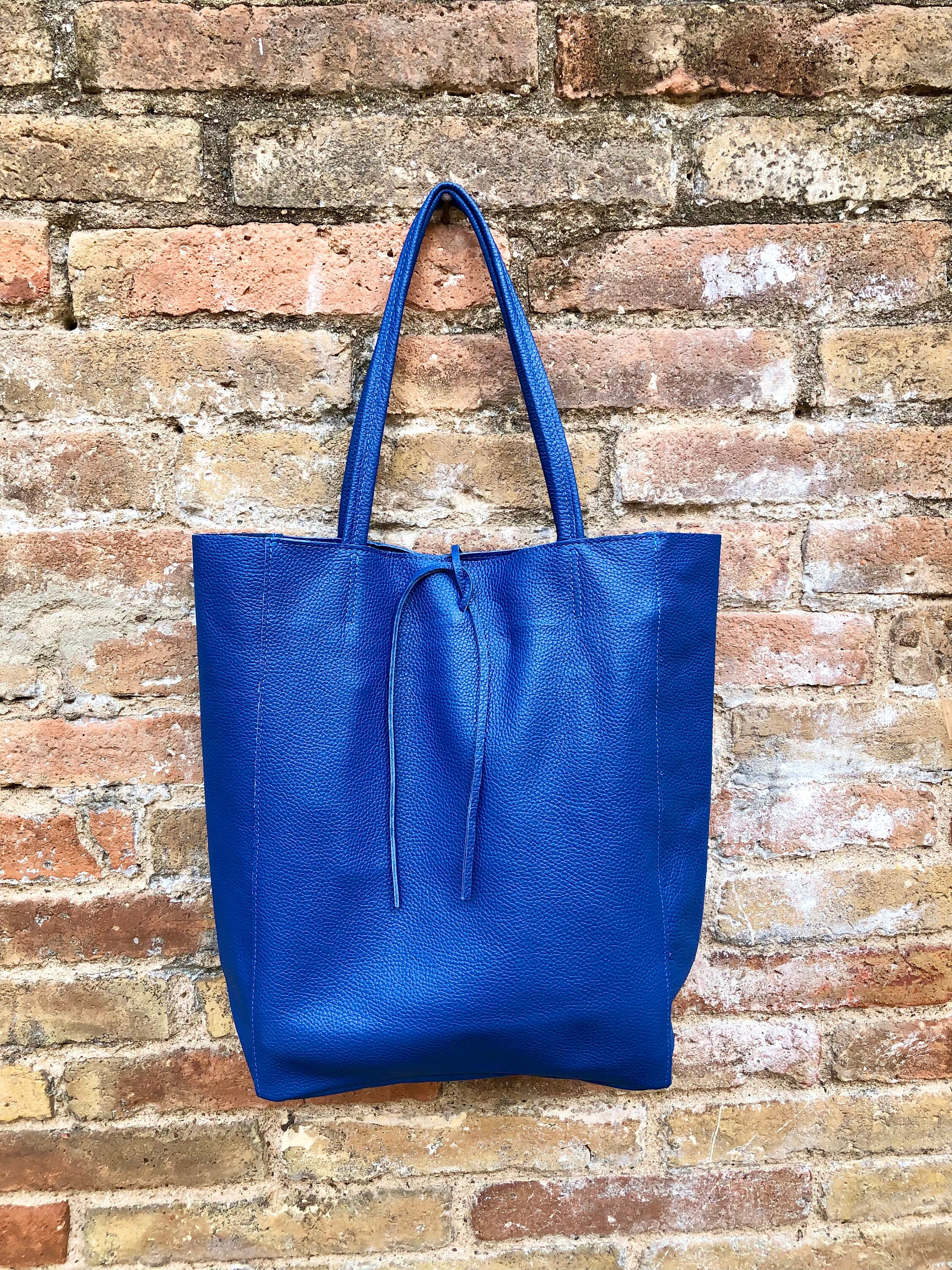 Dark Cobalt Blue Leather Bag. Genuine Leather Shopper. Large Royal BLUE ...