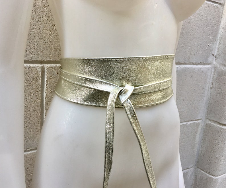 GOLD OBI belt in natural soft leather. Waist belt,wide leather belt, metallic, wrap belt, boho sash, boho wraparound gold belt image 6