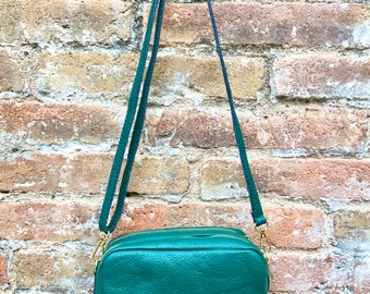 Small Leather Bag in Green. GENUINE Leather Crossbody