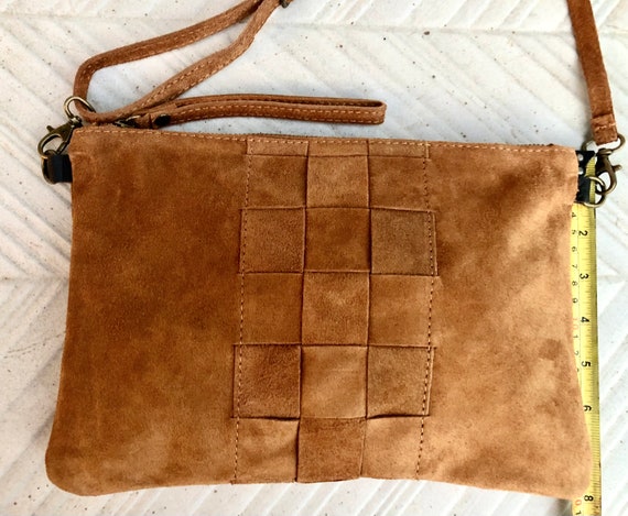 Camel & Brown Suede & Leather Double Handle Handbag Purse | Suede leather,  Leather, Handbag