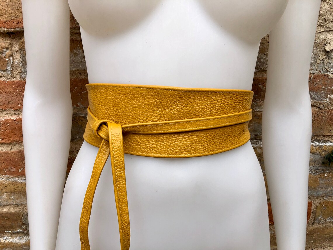 Obi Belt in Soft Leather. Wrap Belt in MUSTARD YELLOW. Waist Etsy