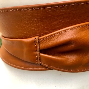 Obi belt in soft leather. Wrap belt in CAMEL BROWN. Waist belt in TOBACCO. Wraparound belt in brown genuine leather. Boho tan wide belt. image 4