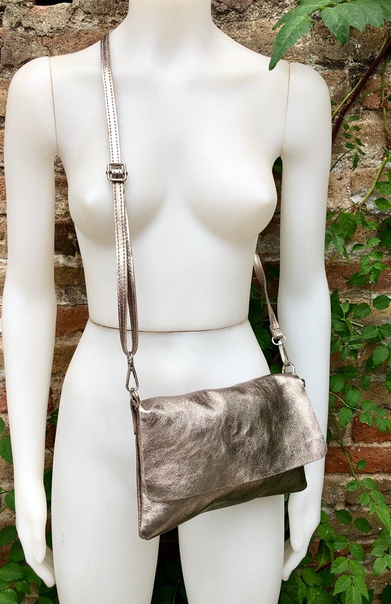 Silver Metallic Chain Cross Body Bag