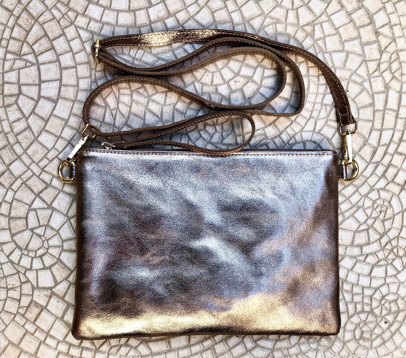 Small Leather Bag in BRONZE .cross Body Bag GENUINE Leather Etsy