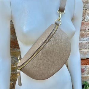 Light brown FANNY pack .Small taupe leather crossbody/ hip bag, bum pack bag in GENUINE  leather. Dark beige purse with adjustable strap