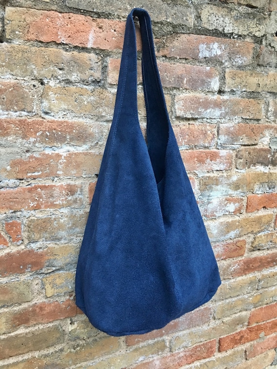Slouch bag.Large TOTE leather bag in medium dark blue. Soft | Etsy