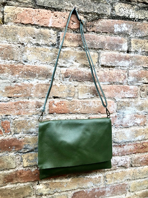 Dark GREEN Cross Body / Shoulder Bag. Genuine Leather Bag. Medium
