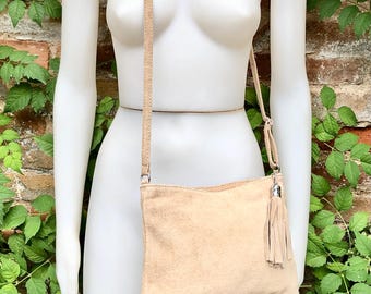 Light Beige Suede Leather Bag. GENUINE Leather Small