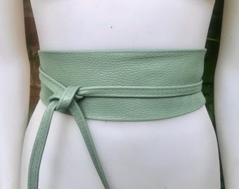 Mint Green Leather Belt. Light Green Waist Belt. Genuine  display picture 2