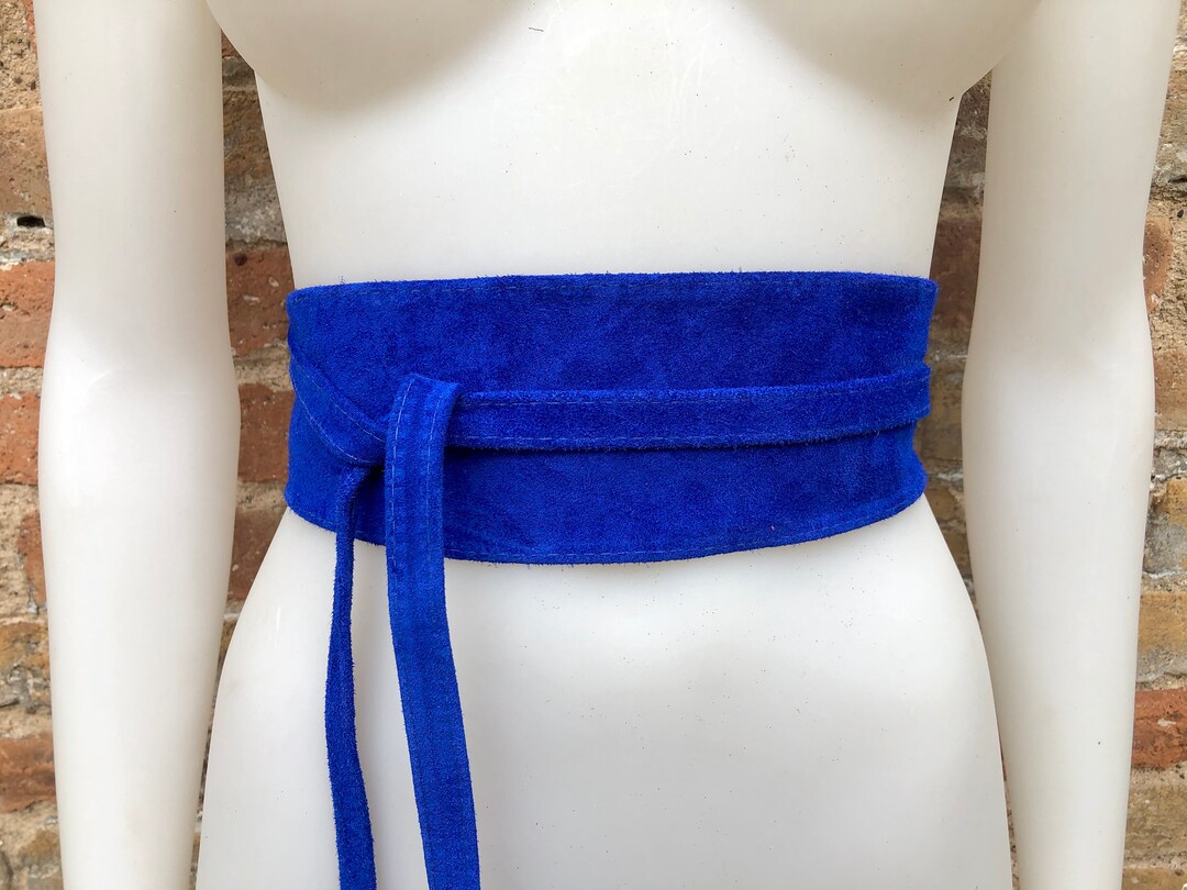 Cobalt BLUE OBI Belt in Natural Soft Suede, Waist Belt, Soft Leather