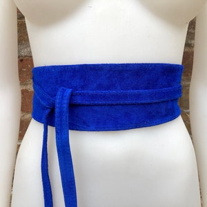 Cobalt BLUE OBI belt in natural soft suede, waist belt, soft leather belt, royal blue sash, blue obi, boho blue wraparound dress belt