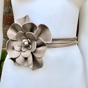 Cream Leather FlowerFlower Belt Flower Leather Belt in Cream Color. Waist, Overall or Dress  main image 4