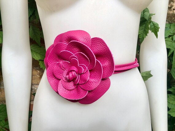 Flower Leather Belt in Hot Pink. Waist, Overall or Dress  display picture 1