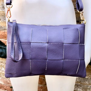 Small leather bag in PURPLE. GENUINE leather crossbody bag. Medium mauve purse with zipper and remomable wistlet. Lavender color leather bag