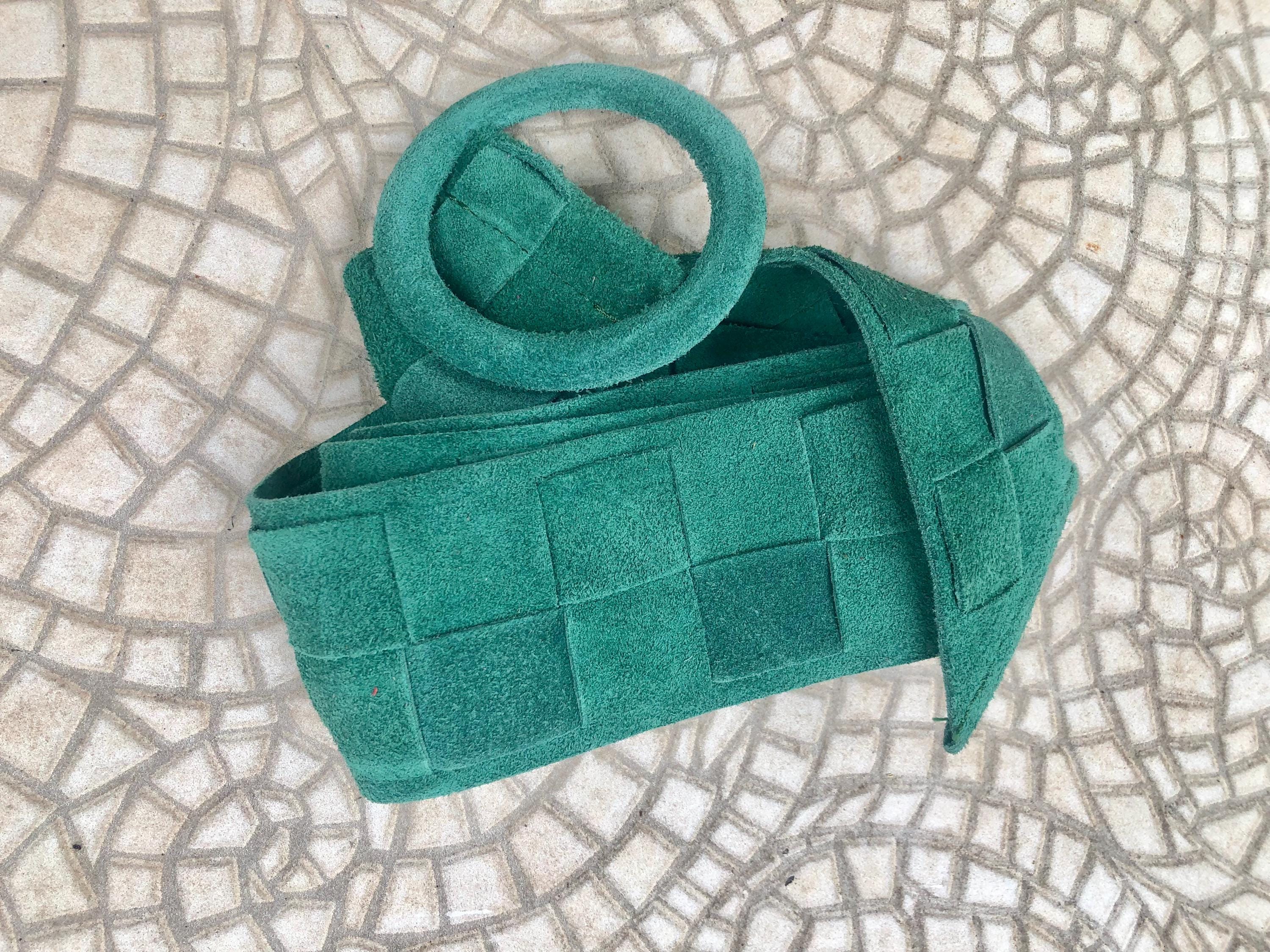 Ceinture Large En Daim Vert Avec Fleurs Appliquées - 30 Pouces/76 Cm, Occasion Sans Défaut