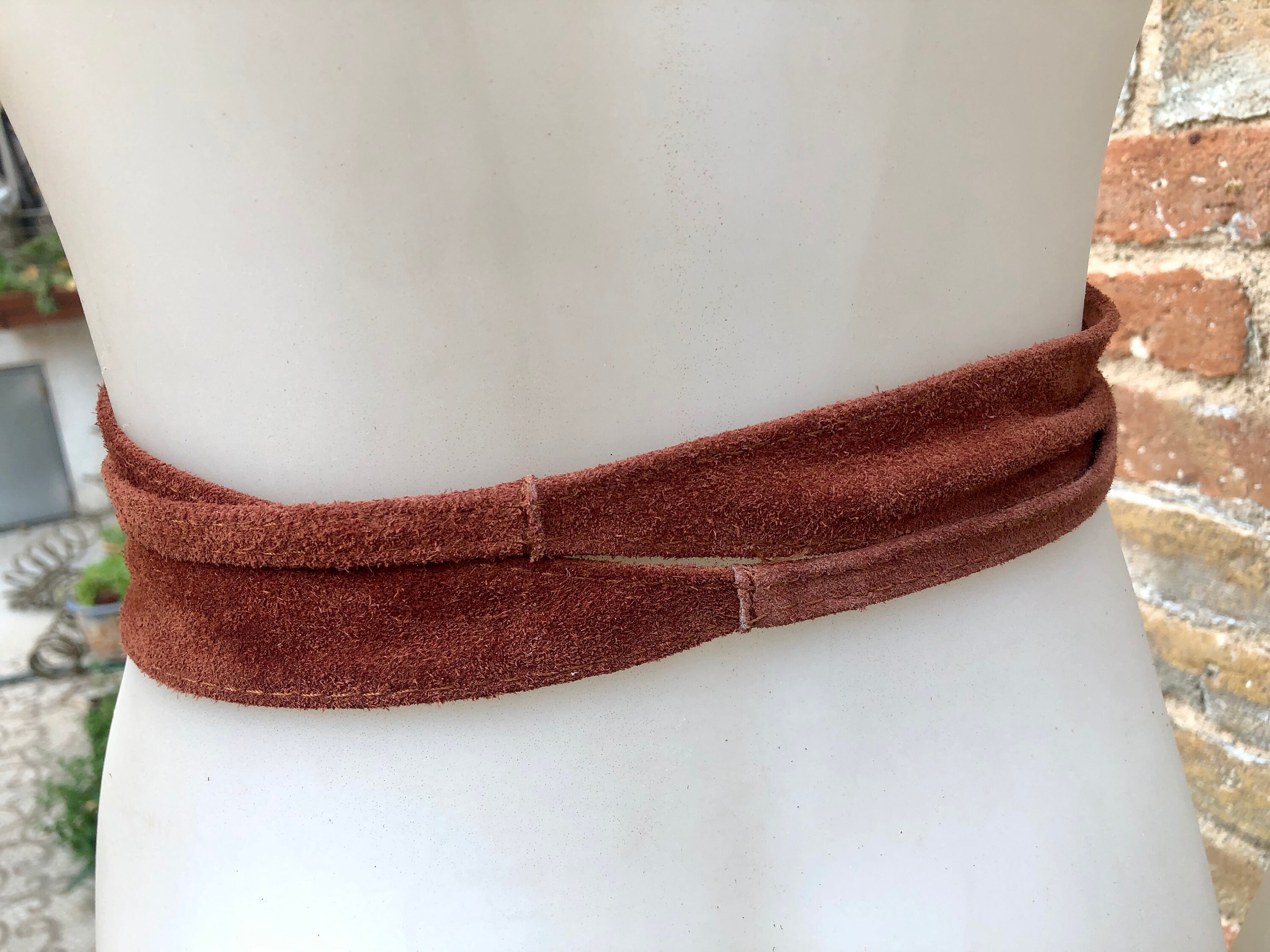 Beautiful, Unique Artisan Chic Boho Cognac Suede Obi Belt M Black Suede Leather Obi Belt, Wide Tassel Tie, Boho Dress  main image 2