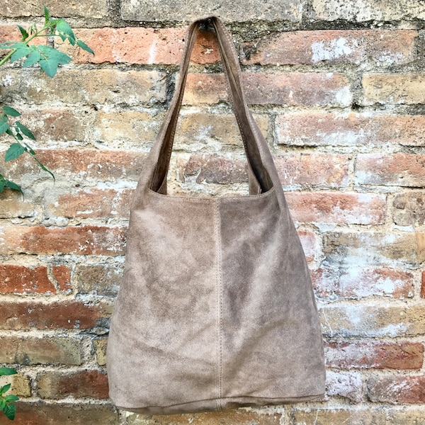 Slouch bag.Large TOTE leather bag in taupe. Soft natural suede leather bag. With ZIPPER. Boho bag. Light brown  suede bag. Brown shopper