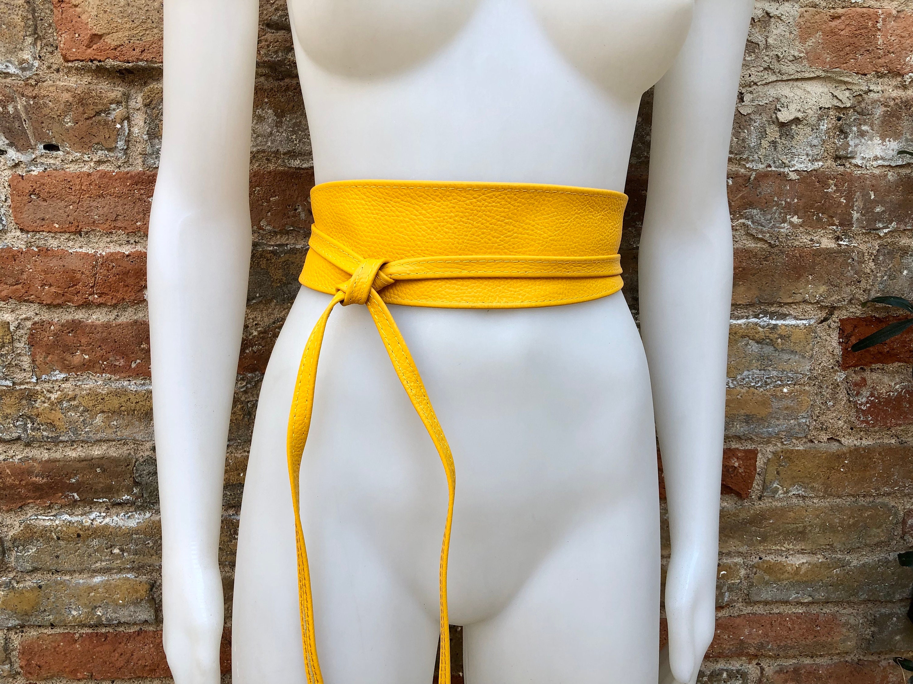 Obi Belt in Soft Leather. Wrap Belt in BRIGHT YELLOW. Waist Belt