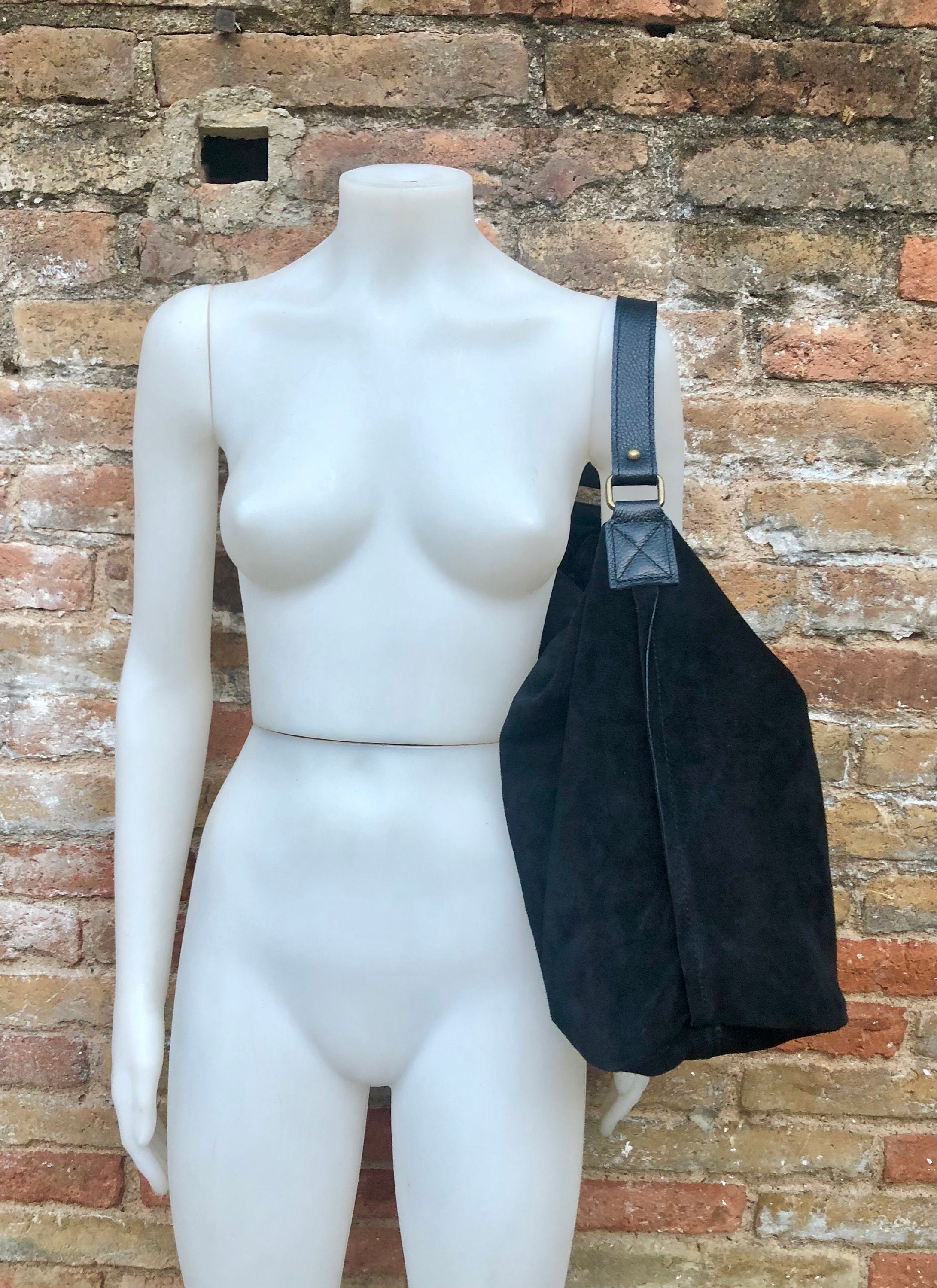 BLACK Slouch Leather Shoulder Bag.genuine Leather Hobo Bag.boho Bag for Books or Tablets. Soft Leather Shopper With Brown Leather Wide Strap Etsy Canada