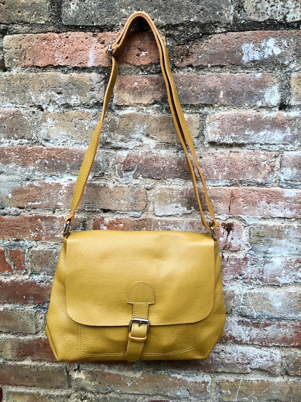 Leather Bag in Mustard Yellow. Boho Messenger Bag. Cross Body Etsy
