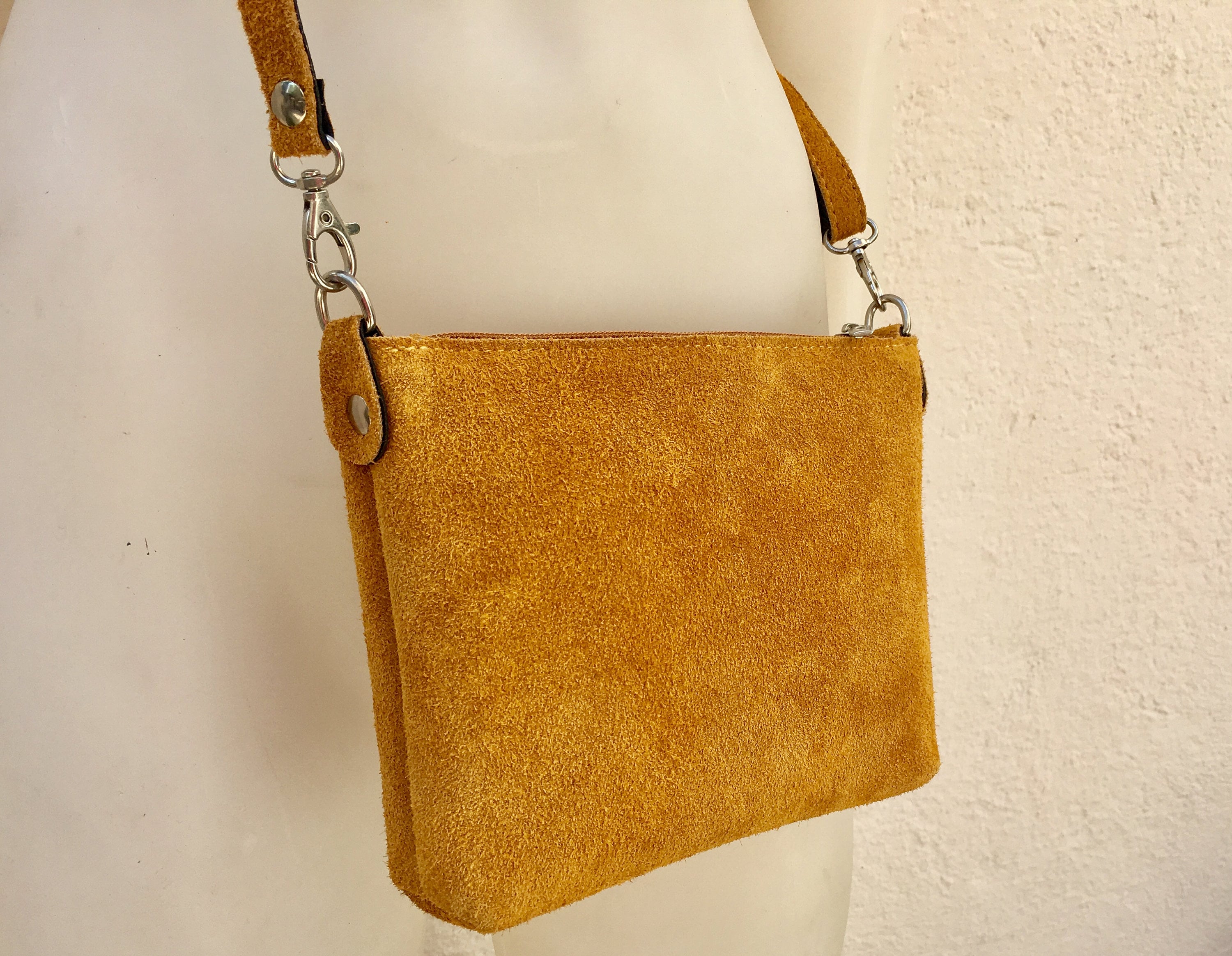 Suede leather bag in MUSTARD YELLOW .Crossbody bag or Etsy