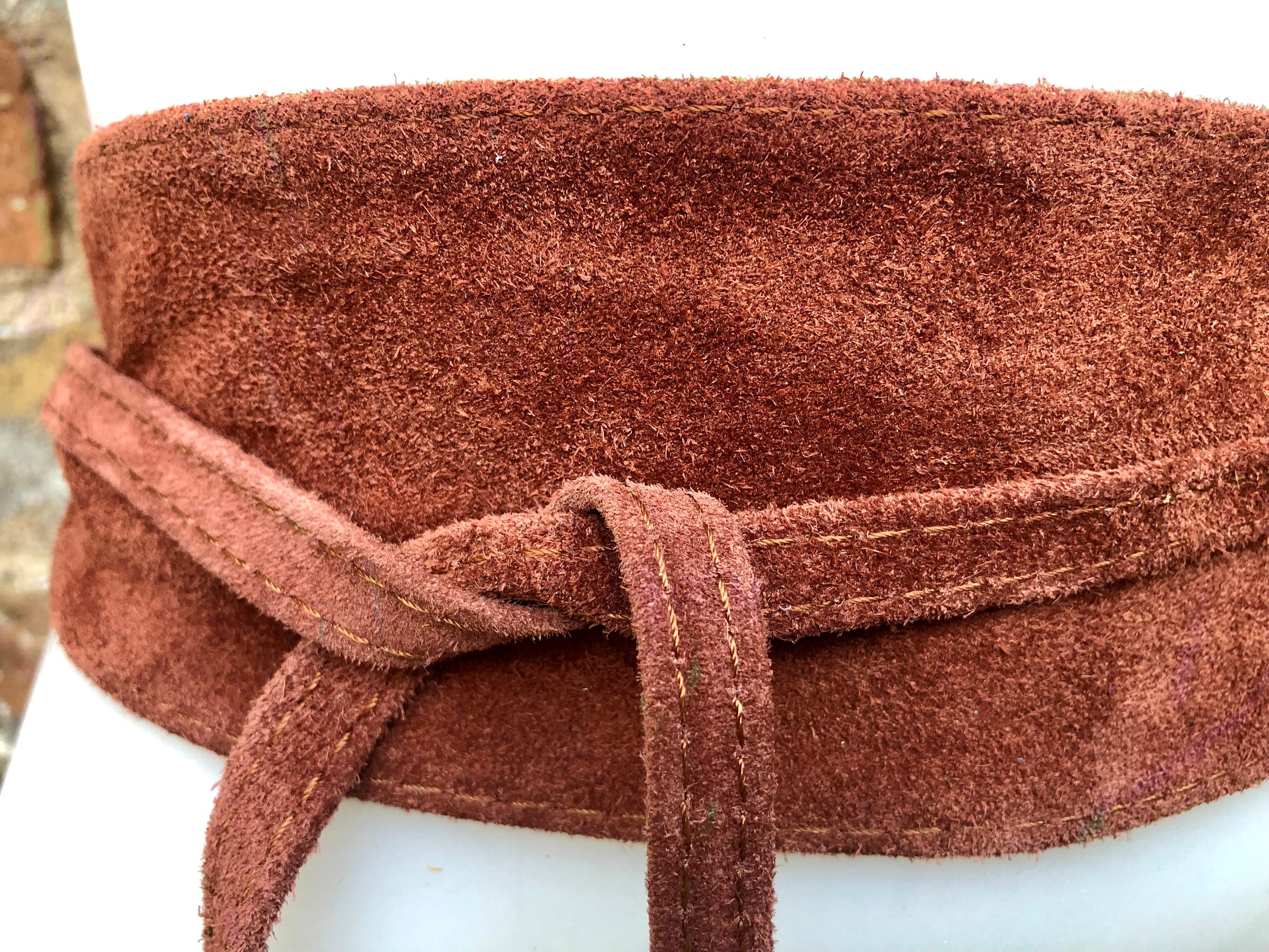 Beautiful, Unique Artisan Chic Boho Cognac Suede Obi Belt M Black Suede Leather Obi Belt, Wide Tassel Tie, Boho Dress  main image 3