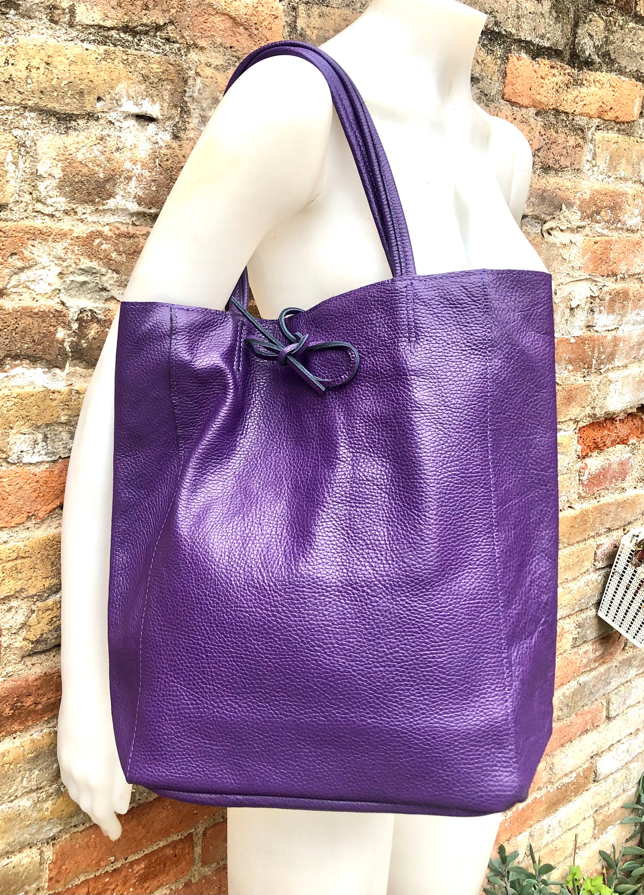 Purple leather best sale tote