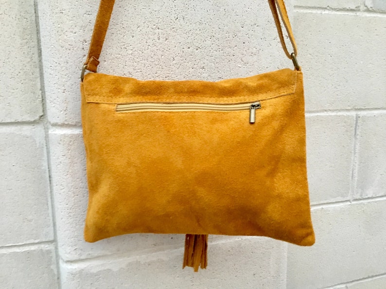 Cross body bag. BOHO suede leather bag in MUSTARD YELLOW. Soft Etsy