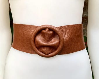 knee length dresses for ladies Dark Brown Leather Wrap Waist Belt with Cord Closure by ISHAOR main image 1