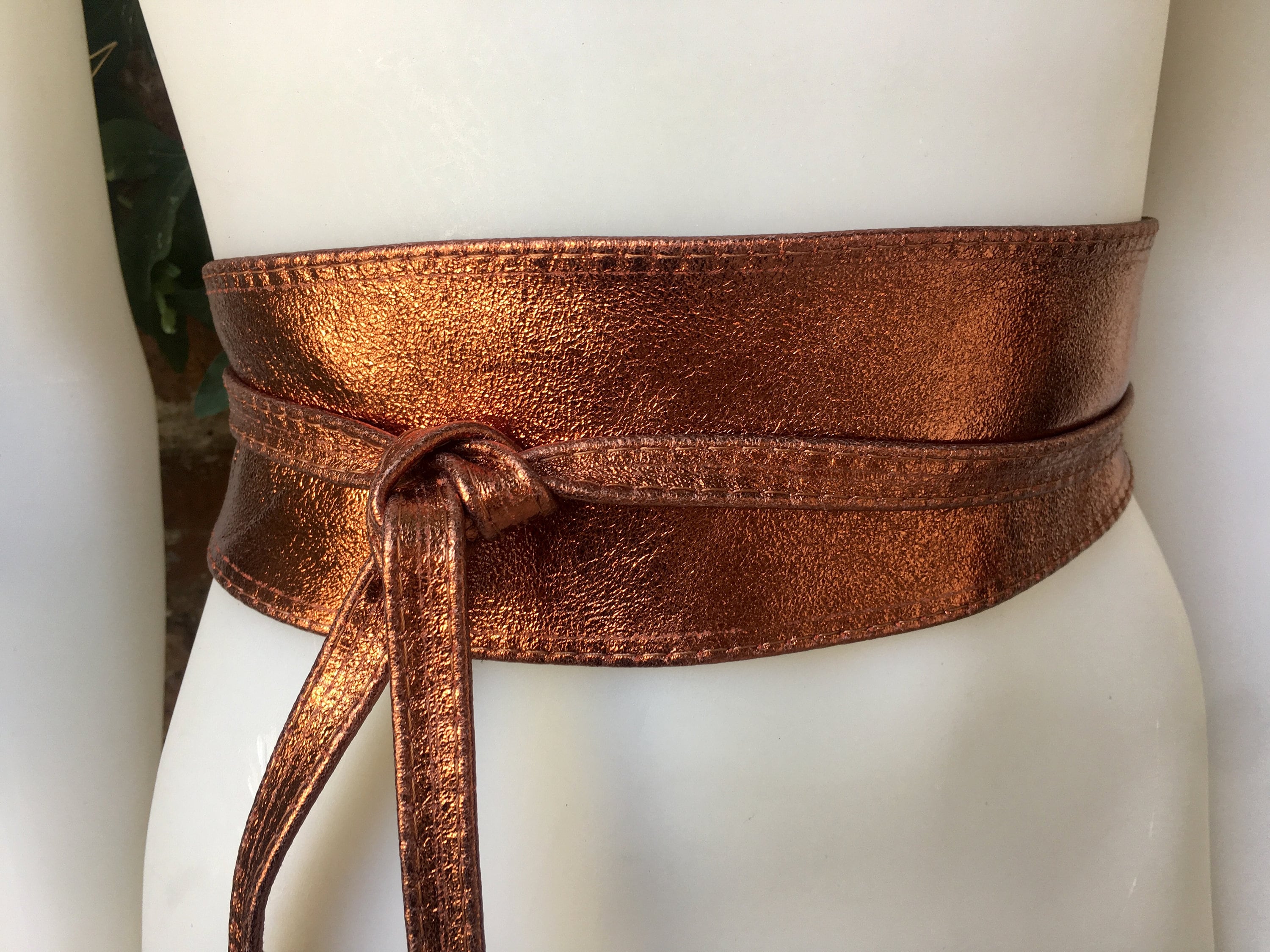 Chic Brown Belt with Copper Detailing Copper Custom Belt Buckle – Steel Toe Studios main image 2