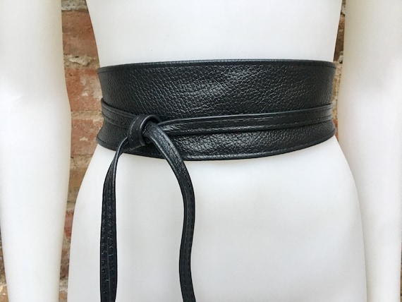 Obi Belt in Soft Leather. Wrap Belt in BLACK. Waist Belt in BLACK