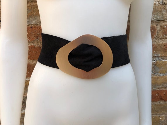 BLACK Suede Waist Belt With Large Metal Buckle. Soft Suede Belt in