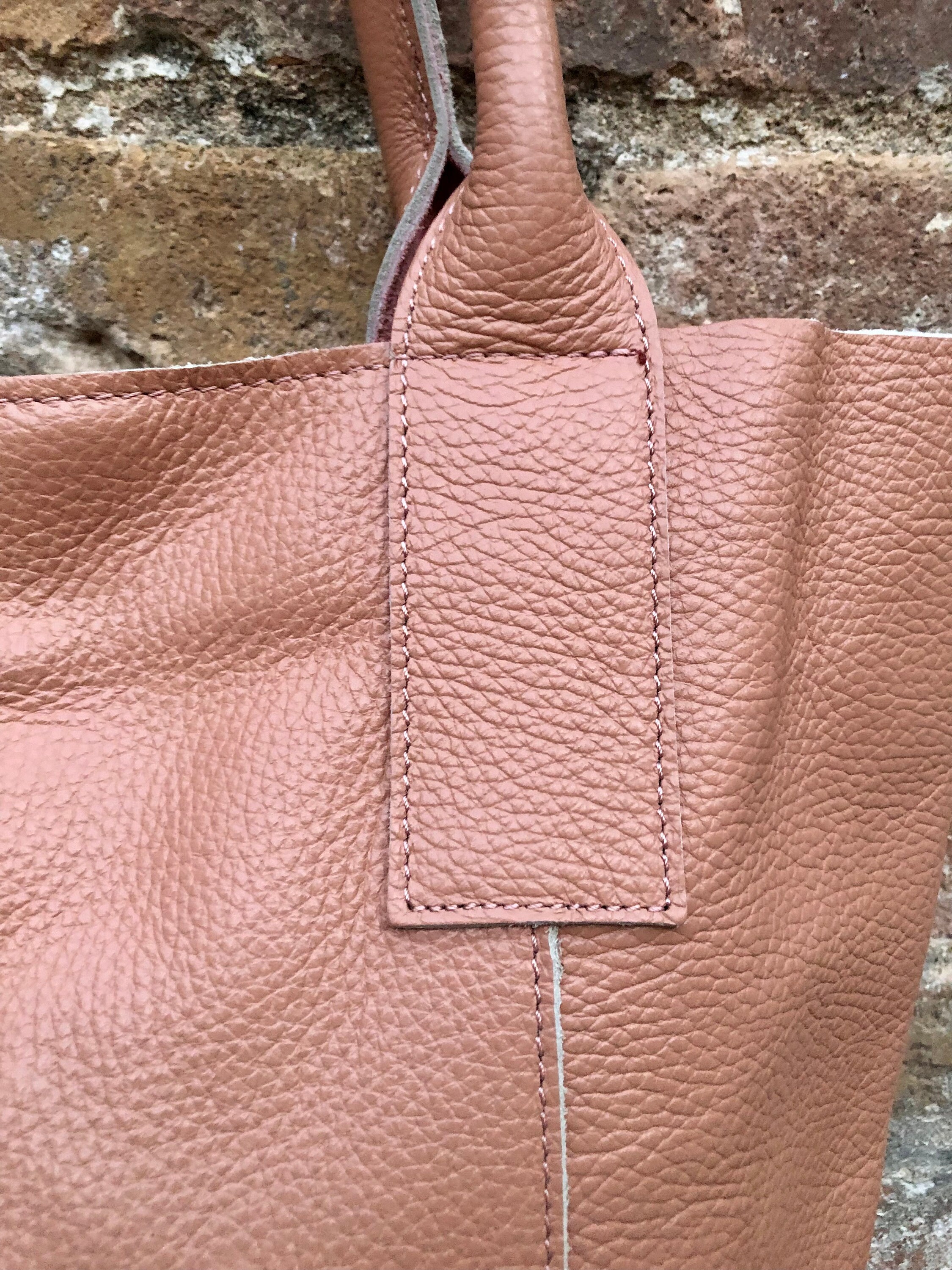 GENUINE Leather Soft PINK Shopper Bag. Large Carry All Bag