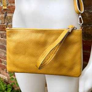 Petit sac en cuir JAUNE MOUTARDE. Sac bandoulière, sac à bandoulière ou bandoulière en cuir VÉRITABLE. Sac jaune avec bandoulière réglable