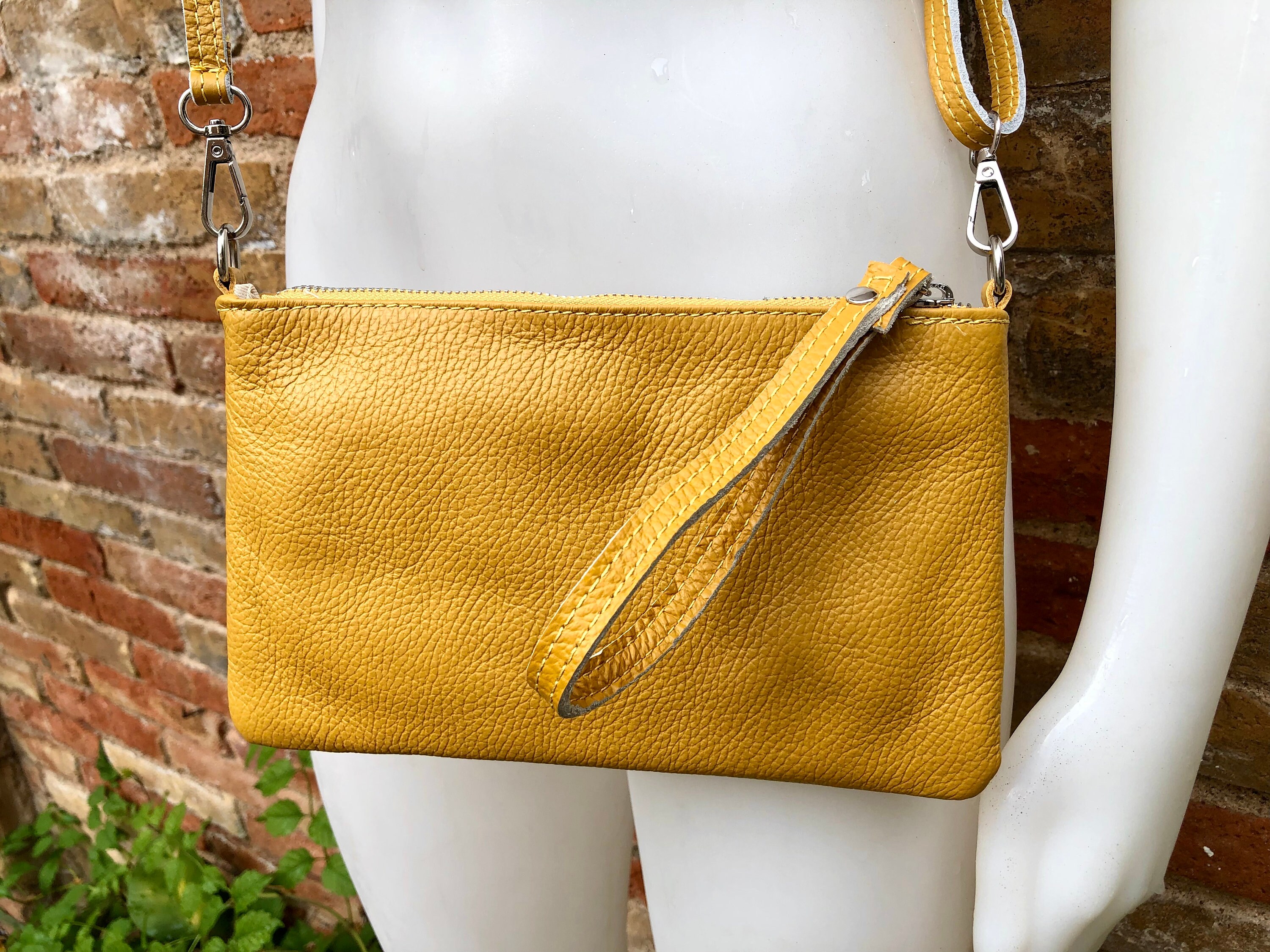 ◆LEE◆ Vegan leather long strap bag mustard Small Leather Bag in MUSTARD YELLOW .cross Body Bag