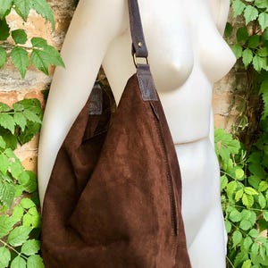 Slouch leather bag in dark brown. Brown suede hobo shoulder bag. Boho bag. Book or tablet bags in suede. BROWN suede purse. Leather shopper