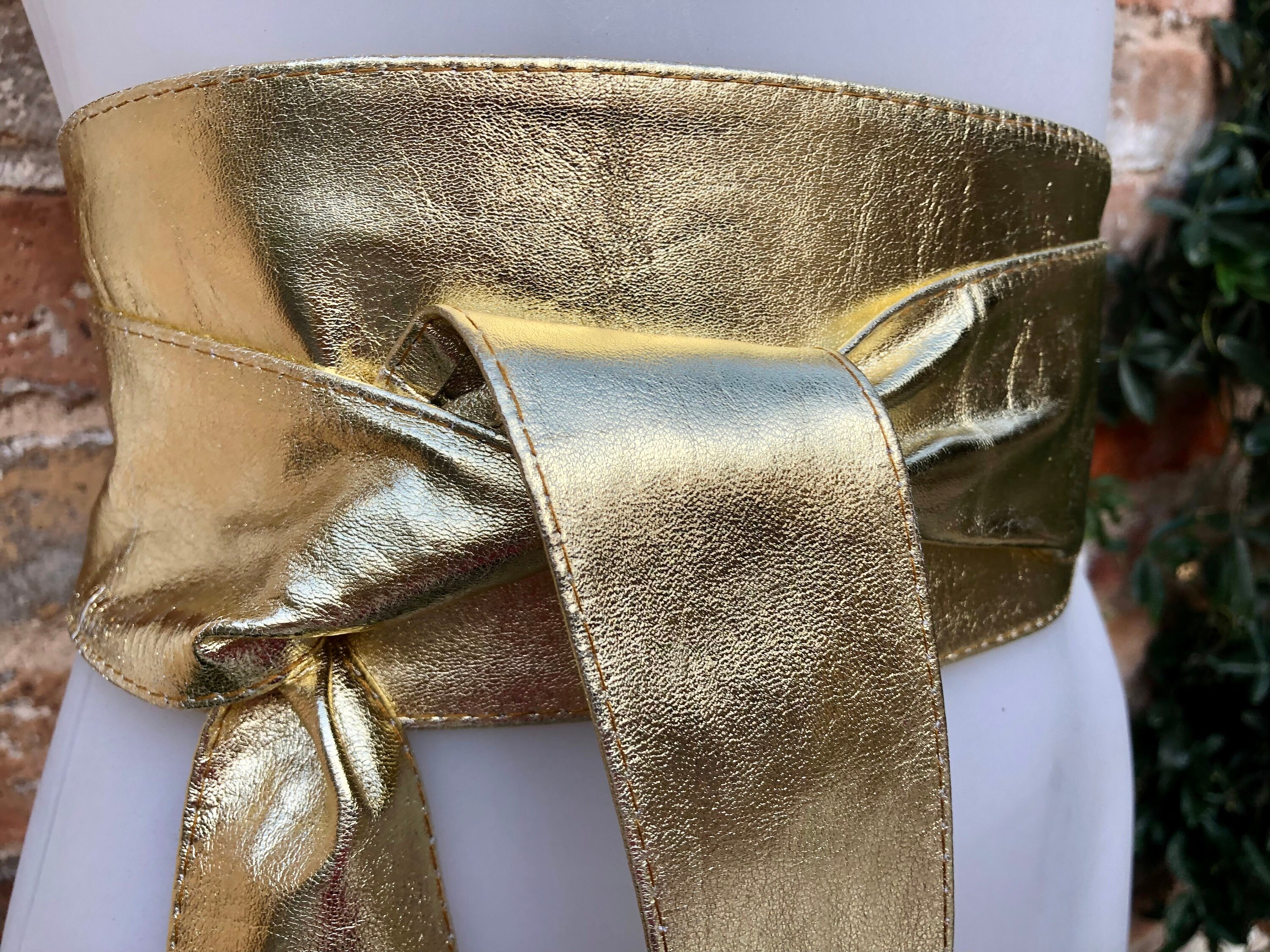 GOLD Obi Belt. Wrap Belt in Soft Genuine Leather. Wraparound  display picture 1