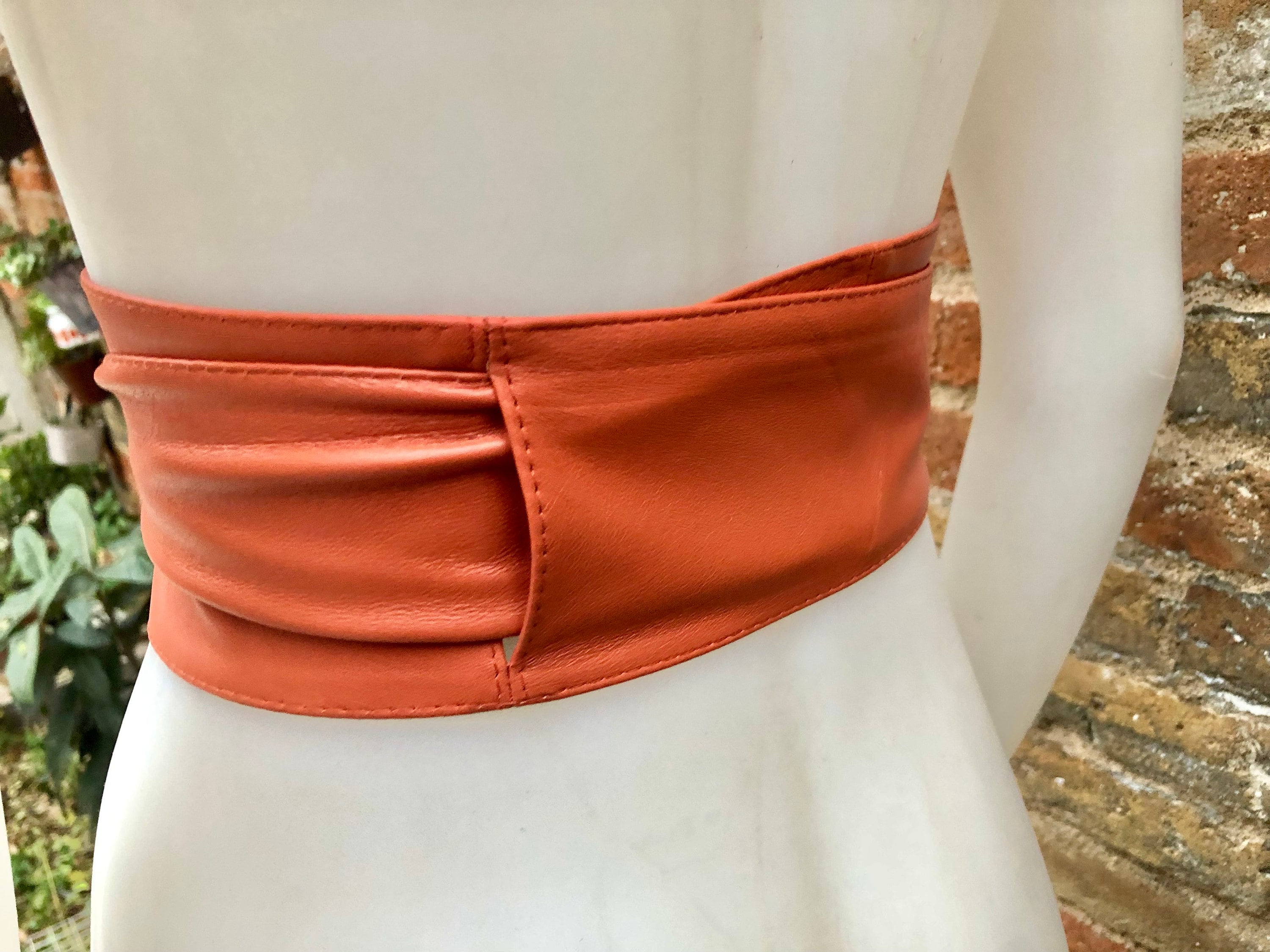 Orange Vegan Leather Obi Wrap Statement Belt Buy Orange H Belt Strap | Reversible Vegan Leather 38 Mm  main image 4