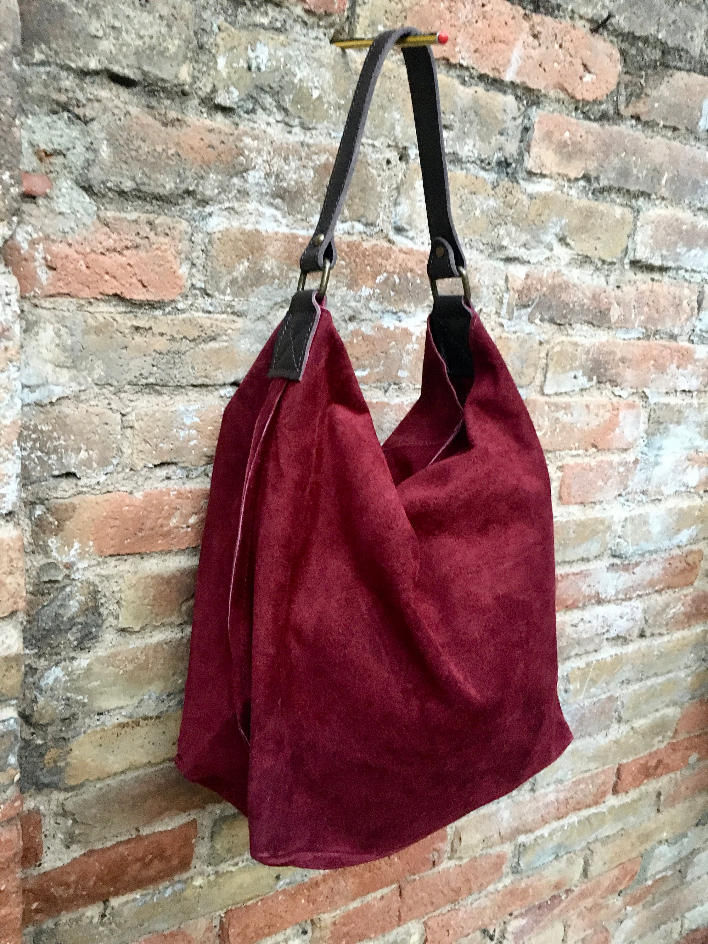 Burgundy Monogram Flower Hobo