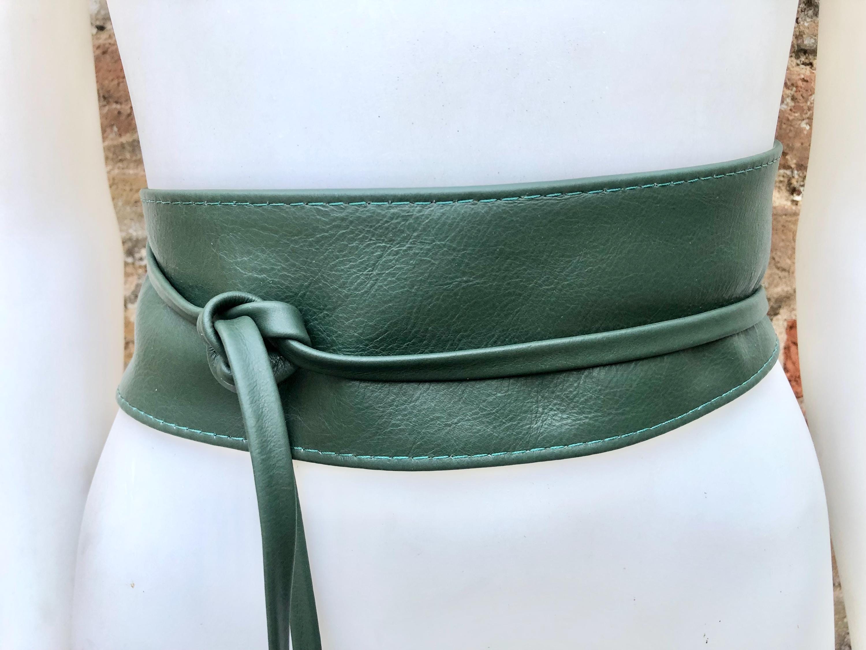 Dark Green Wrap Belt in Soft Leather. LONGER Option. Waist  display picture 1