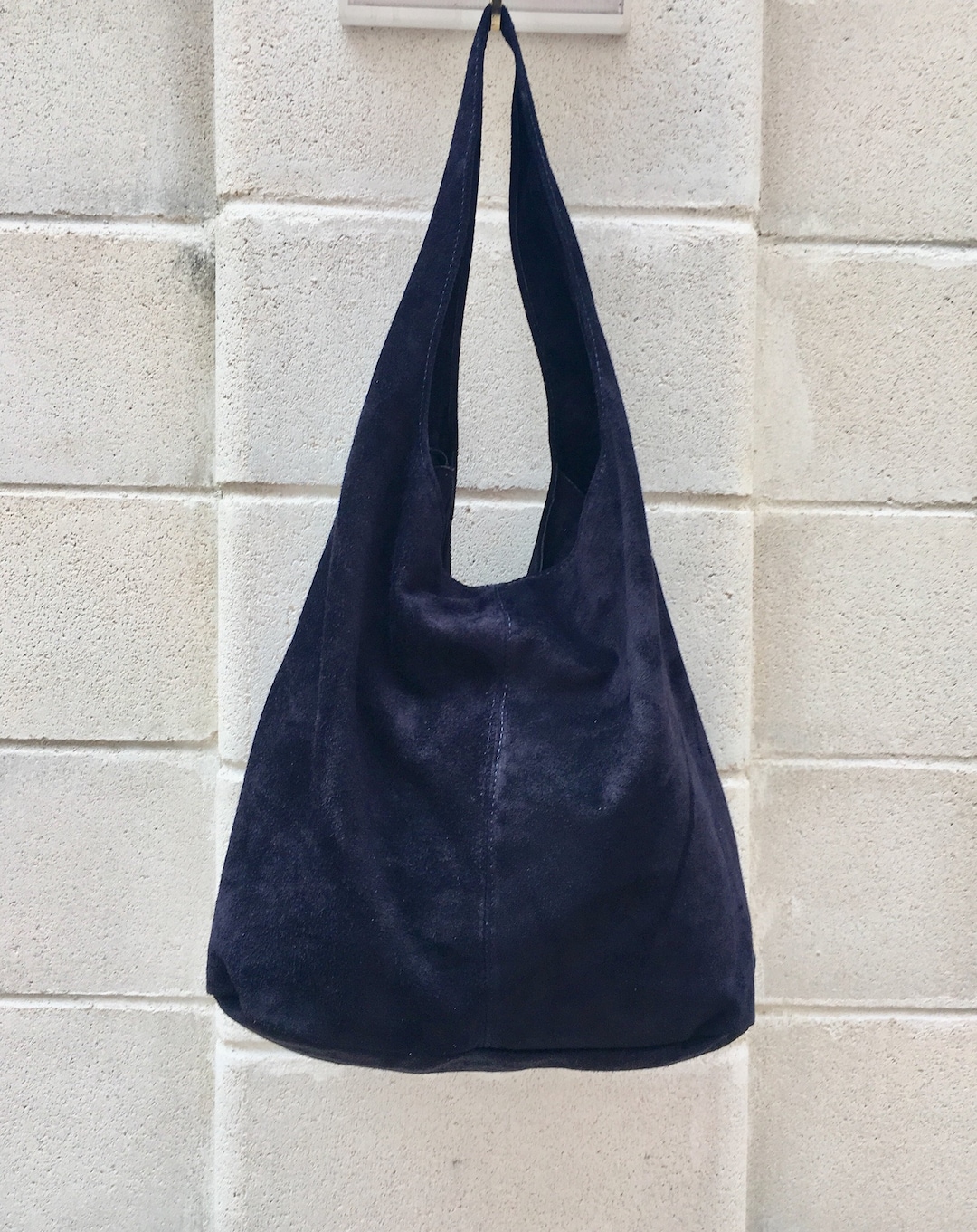 Slouch Bag With Zipperlarge TOTE Leather Bag in NAVY Blue. Soft Natural