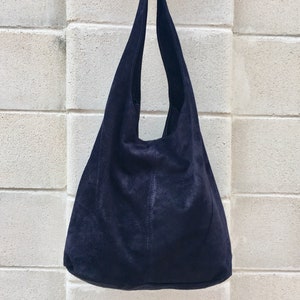 Slouch bag with ZIPPERLarge TOTE leather bag in NAVY blue. Soft natural suede genuine leather bag. Bohemian bag. NAVY suede bag.