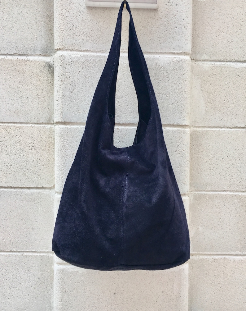 Slouch Bag With Zipperlarge TOTE Leather Bag in NAVY Blue. - Etsy