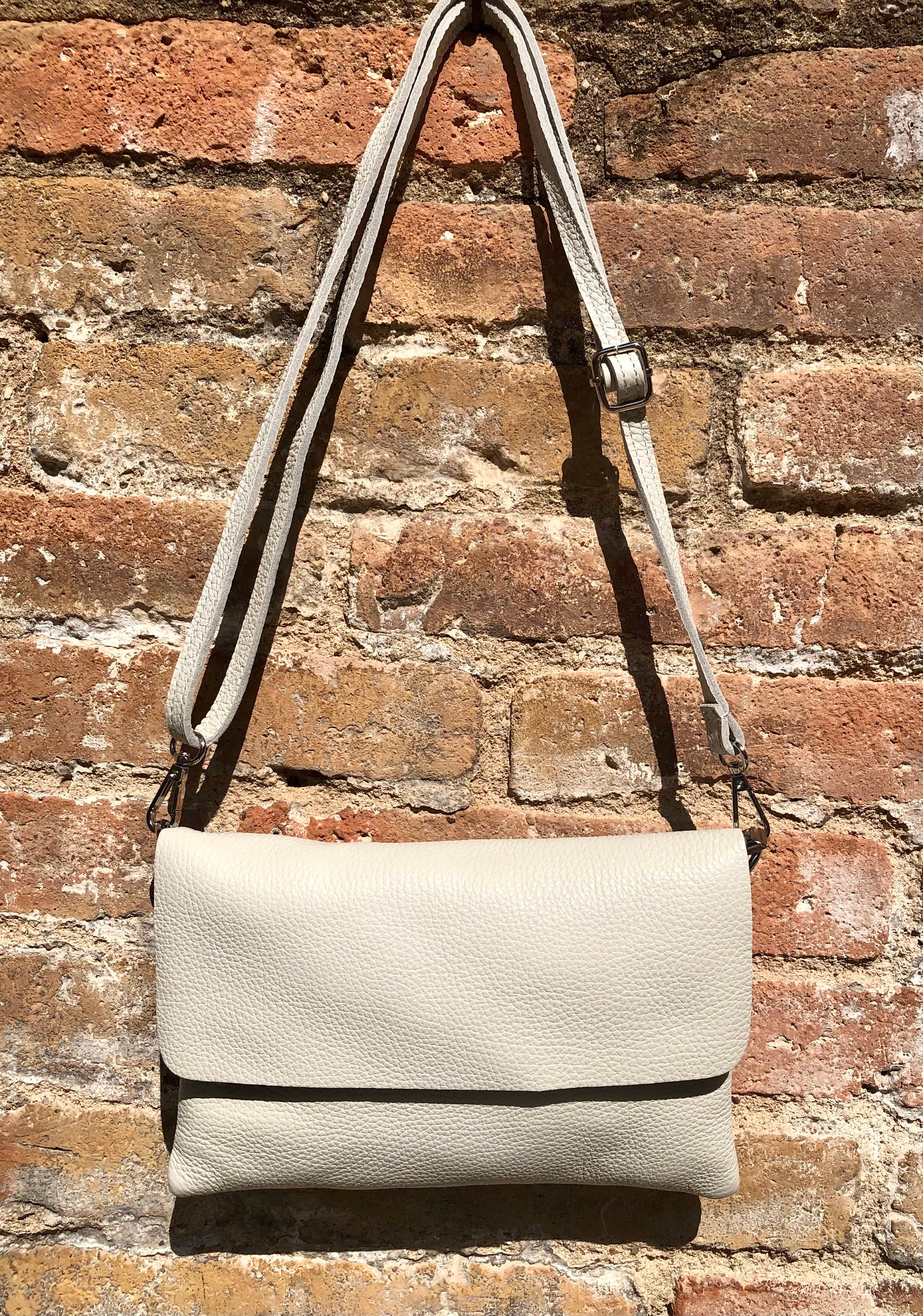 Small Leather Bag in Light Beige. Broken White Cross Body