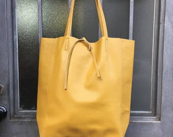 Buy Ladies Love It - Mustard Yellow & Blue Leather Tote Bag Online