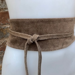 Very DARK beige suede OBI belt in natural soft suede. Light brown waist belt. Soft leather belt, beige sash, boho belt, TAUPE boho wrap belt image 2