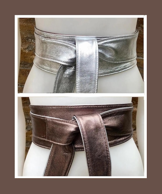2 Sided BRONZE - SILVER Obi Belt. Soft Genuine Leather Wrap  display picture 2