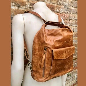 Sac à dos/sac à bandoulière/sac à bandoulière/à bandoulière en cuir véritable marron CAMEL. Sac cabas en cuir véritable souple. Sac de transport pour ordinateurs portables, tablettes, livres.