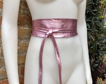 PINK OBI Belt in Natural Soft Leather. Waist Belt,wide  display picture 1